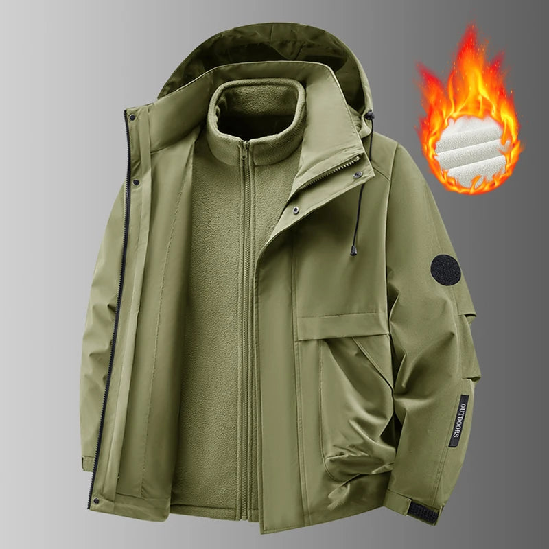 Men's Three-in-One Waterproof Jacket with Fleece Inner Layer – Lightweight Outdoor Coat for Autumn and Winter 3