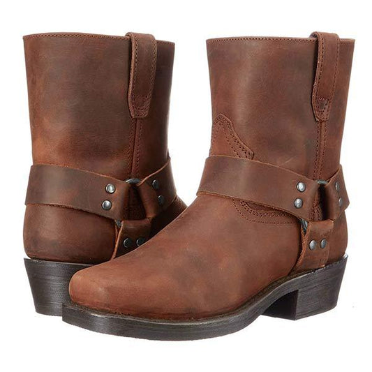 Mid-Cut Black Leather Biker Boots for Women with Harness Detail – Durable Moto Boots 0
