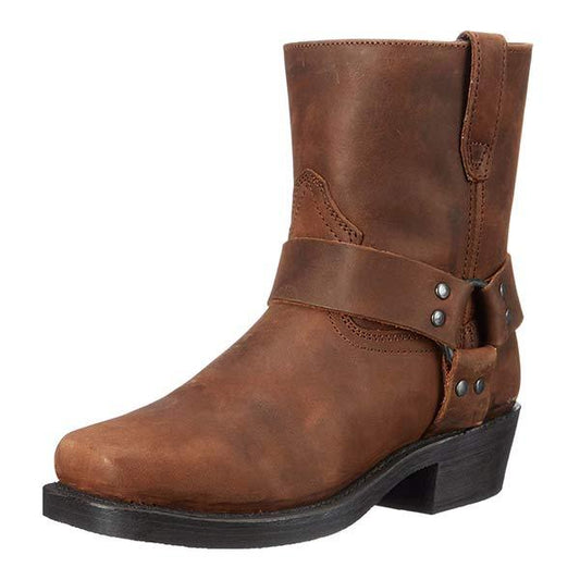 Mid-Cut Black Leather Biker Boots for Women with Harness Detail – Durable Moto Boots 1