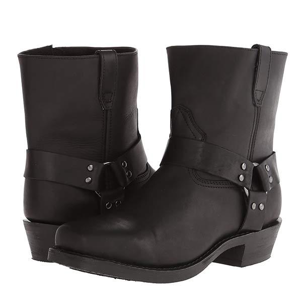 Mid-Cut Black Leather Biker Boots for Women with Harness Detail – Durable Moto Boots 6