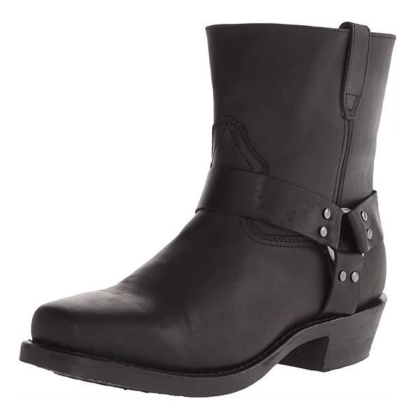 Mid-Cut Black Leather Biker Boots for Women with Harness Detail – Durable Moto Boots 7