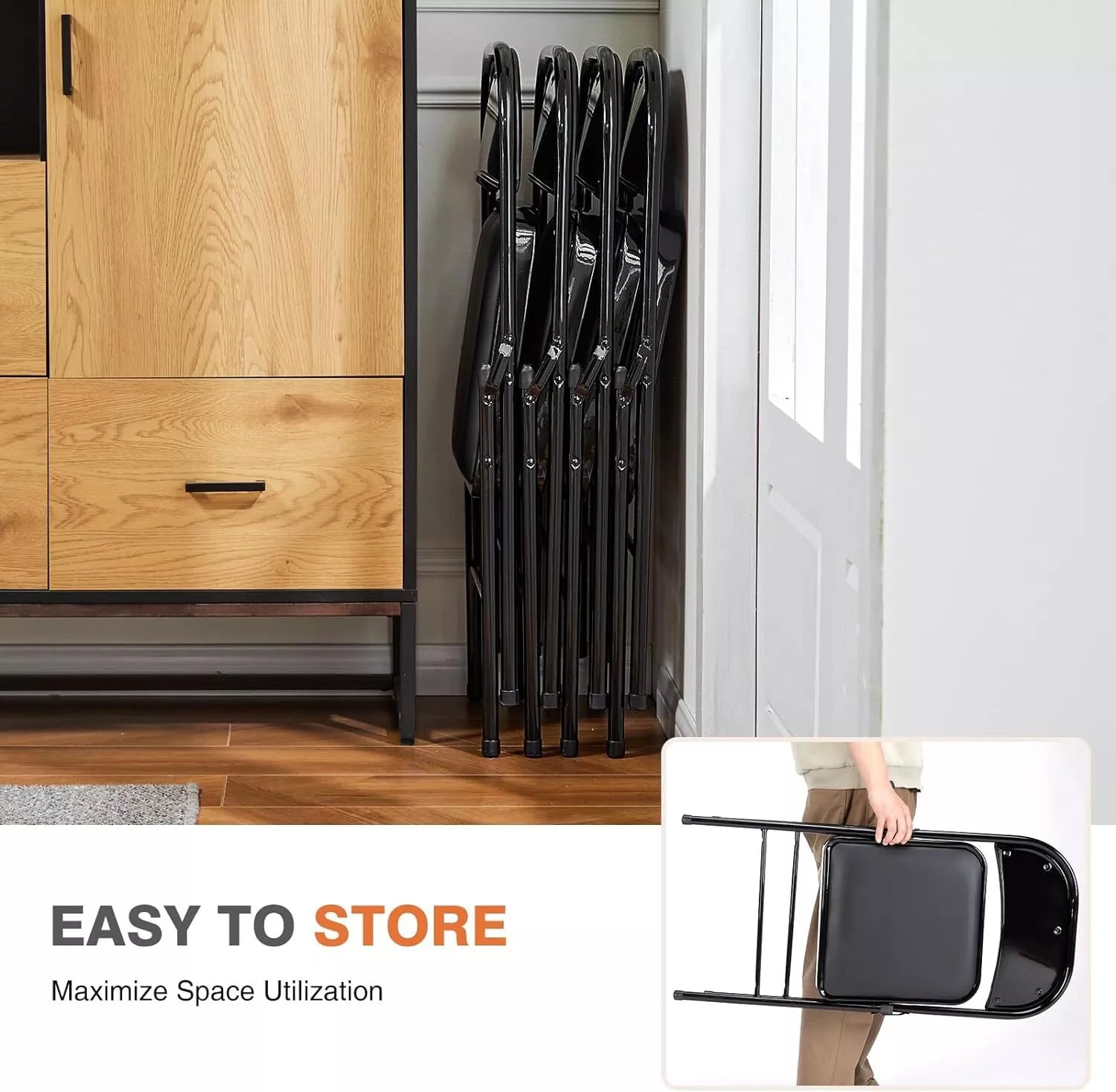 Padded Folding Chair Set of 2 with Metal Back – Comfortable Foldable Chairs for Indoor and Outdoor Use 4