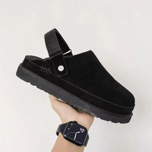 Plush Black Platform Slippers for Women – Cozy Winter House Flats 0