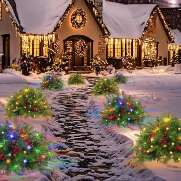 Pre-lit Artificial Christmas Tree Urn Filler with LED Lights and Realistic Branches 2