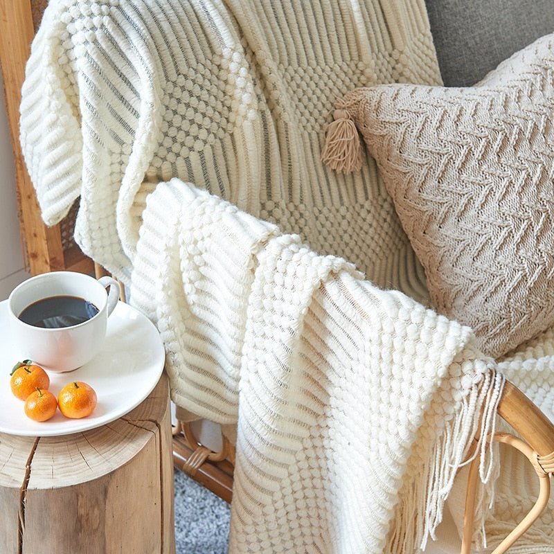 Scandinavian Style Knitted Sofa Throw Blanket – Soft Cotton-Poly Blend, 130 x 160 cm 0