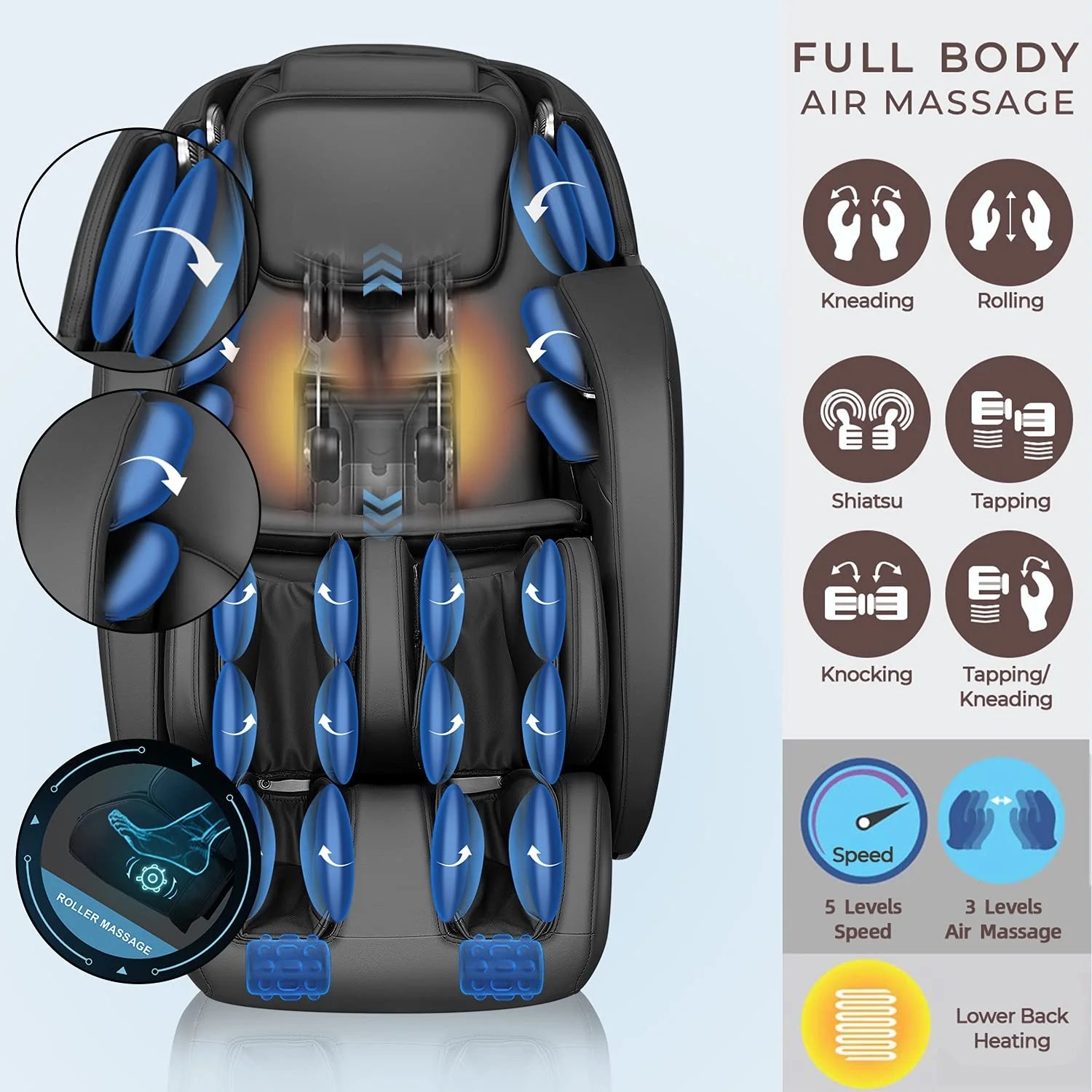 Smart Ergonomic Full Body Massage Chair with 6 Massage Modes and Heating Options 8