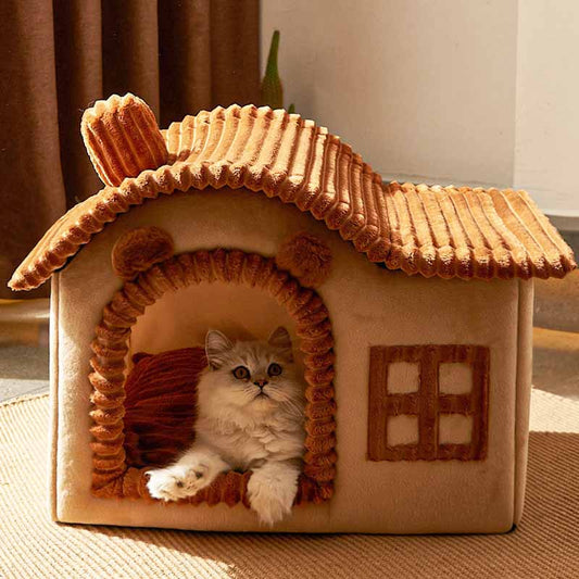Soft House-Style Cat Bed for Indoor Use – Plush Flannel with High-Density Sponge 1