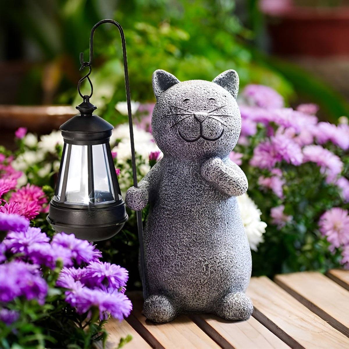 Solar Cat Statue for Garden Lighting – Hand-Painted, UV-Resistant Design 0