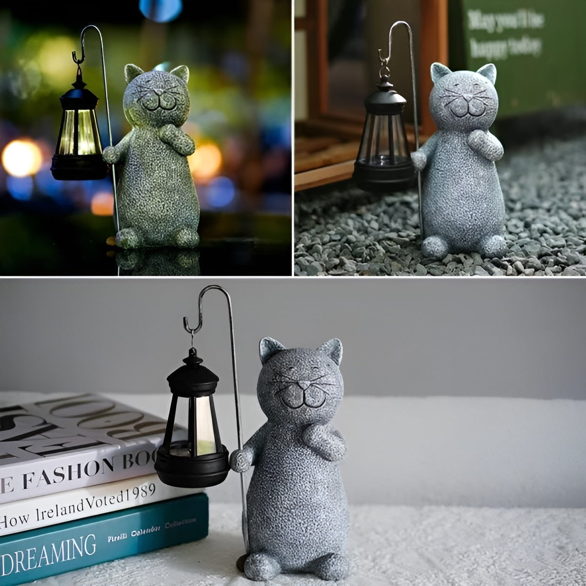 Solar Cat Statue for Garden Lighting – Hand-Painted, UV-Resistant Design 1