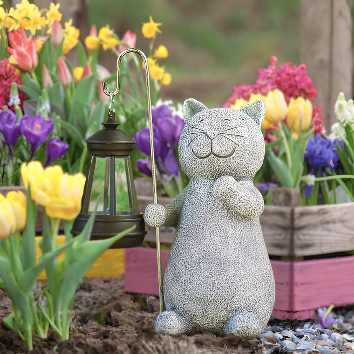 Solar Cat Statue for Garden Lighting – Hand-Painted, UV-Resistant Design 2