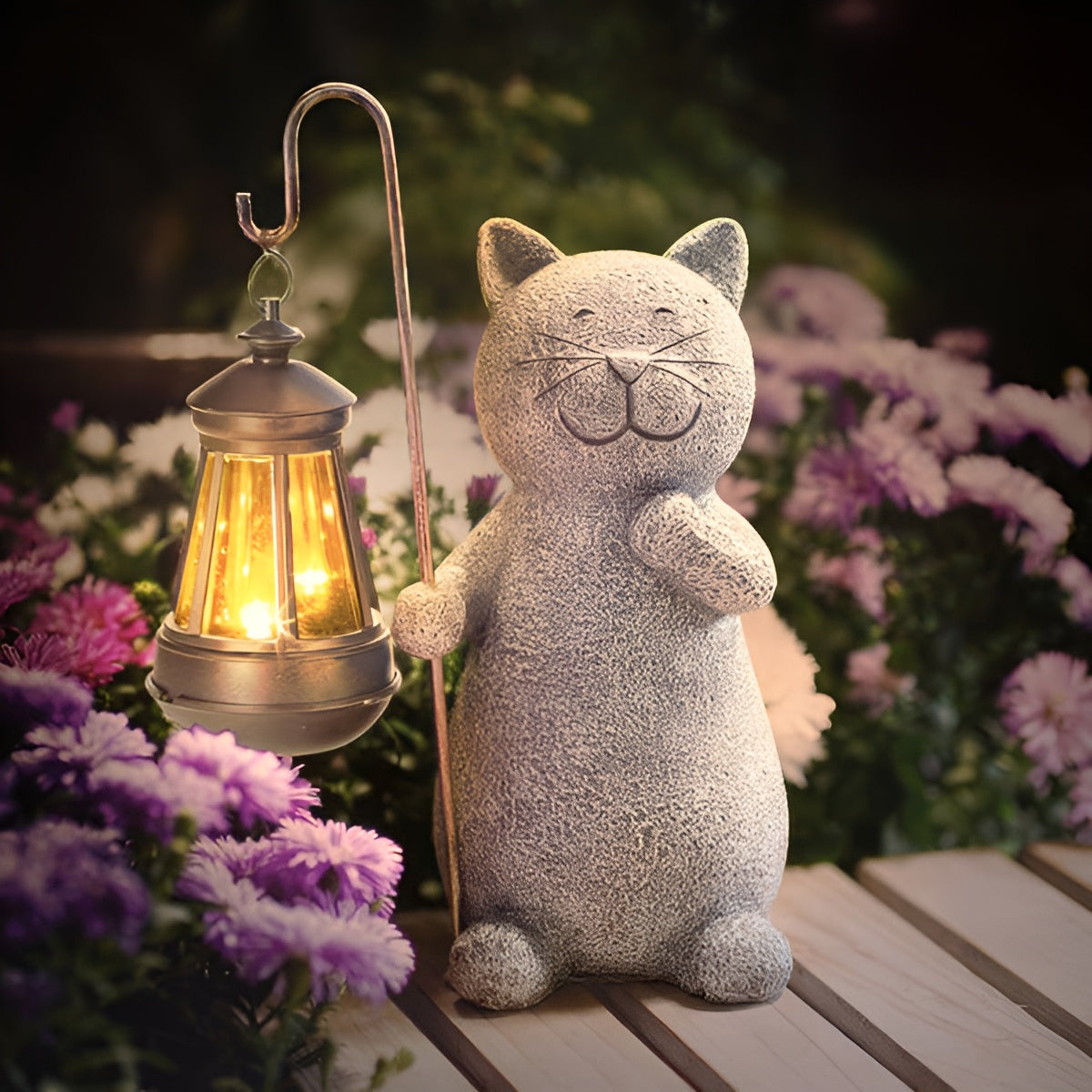 Solar Cat Statue for Garden Lighting – Hand-Painted, UV-Resistant Design 6