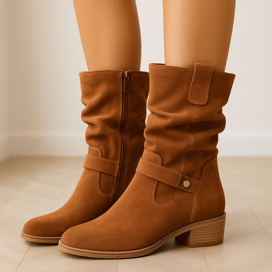 Stylish Black Suede Knee High Boots with Pleated Shaft – Comfortable Women's Footwear 1