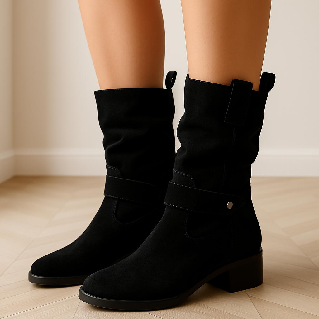 Stylish Black Suede Knee High Boots with Pleated Shaft – Comfortable Women's Footwear 2