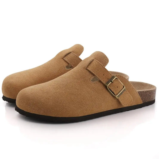 Stylish Brown Suede Mules for Women with Cork Insole and Arch Support – Slip-On Comfort 0