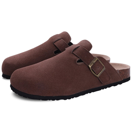 Stylish Deep Brown Suede Mules for Women with Cork Insole and Arch Support 0