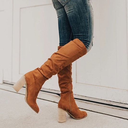 Stylish Suede Knee High Boots for Women – Elegant Black High Heel Footwear 1
