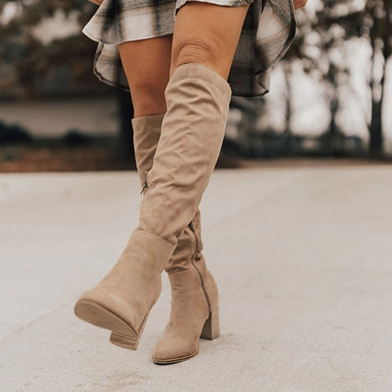 Stylish Suede Knee High Boots for Women – Elegant Black High Heel Footwear 2