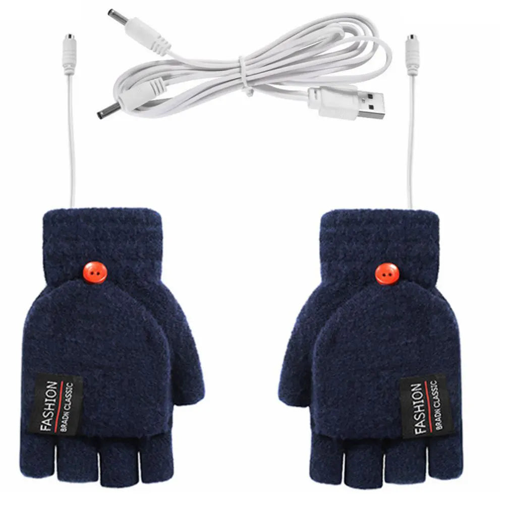 USB Electric Heated Gloves with Adjustable Temperature – Fingerless Design for Outdoor Activities, Dual-Sided Heating, One Size 10