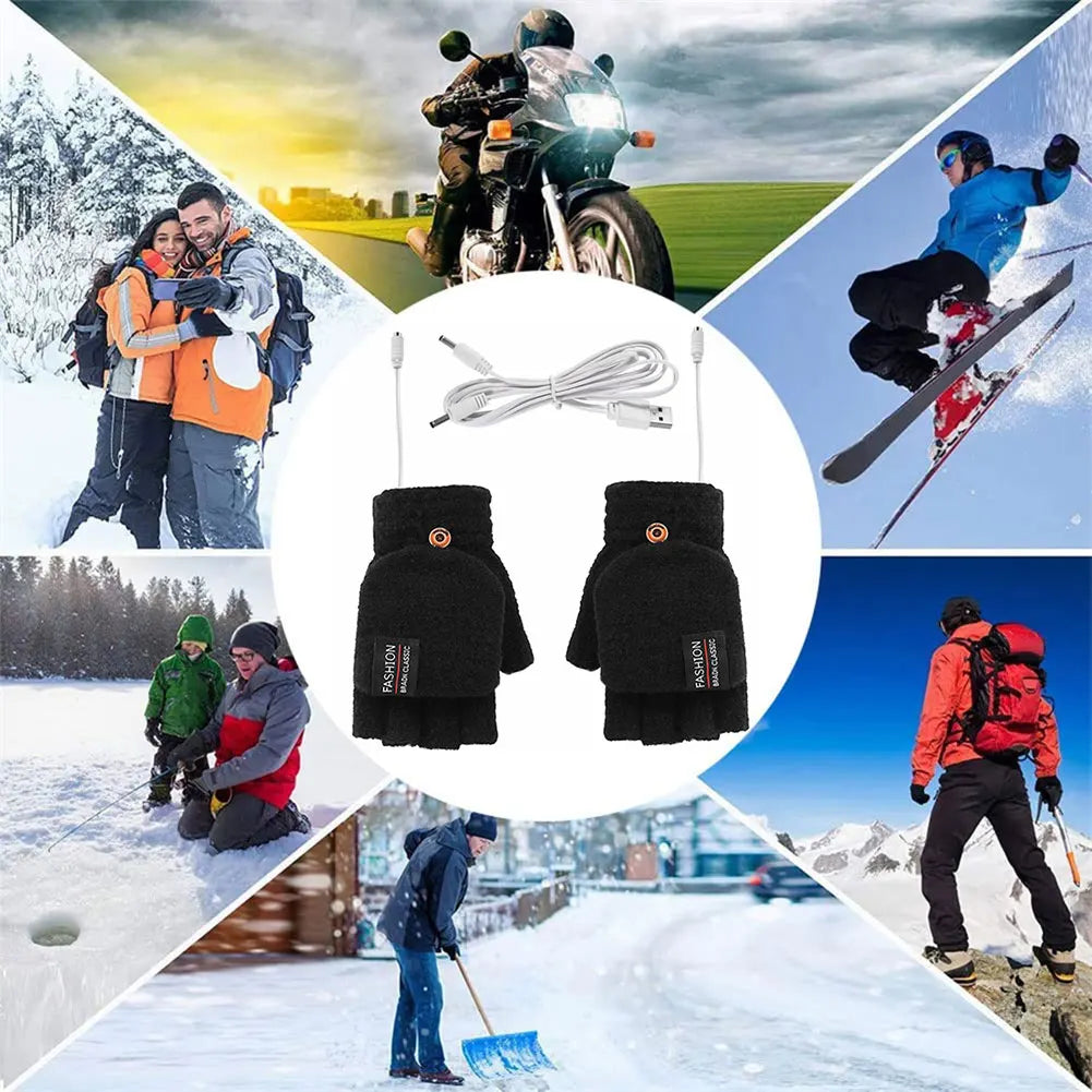 USB Electric Heated Gloves with Adjustable Temperature – Fingerless Design for Outdoor Activities, Dual-Sided Heating, One Size 3