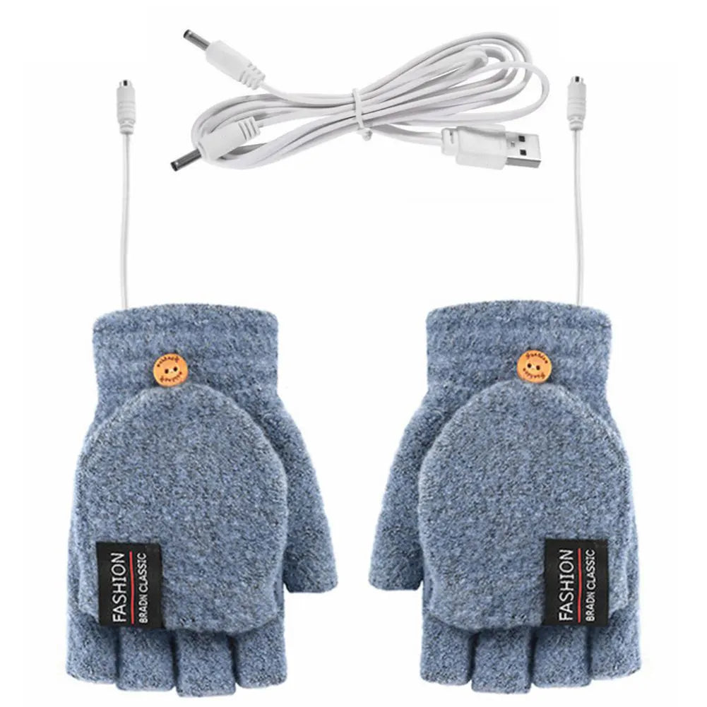 USB Electric Heated Gloves with Adjustable Temperature – Fingerless Design for Outdoor Activities, Dual-Sided Heating, One Size 6