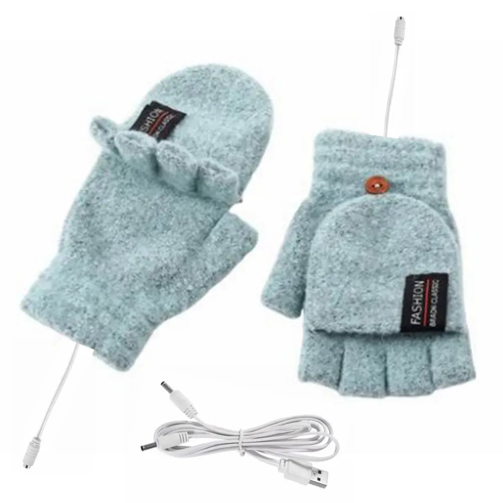USB Electric Heated Gloves with Adjustable Temperature – Fingerless Design for Outdoor Activities, Dual-Sided Heating, One Size 7
