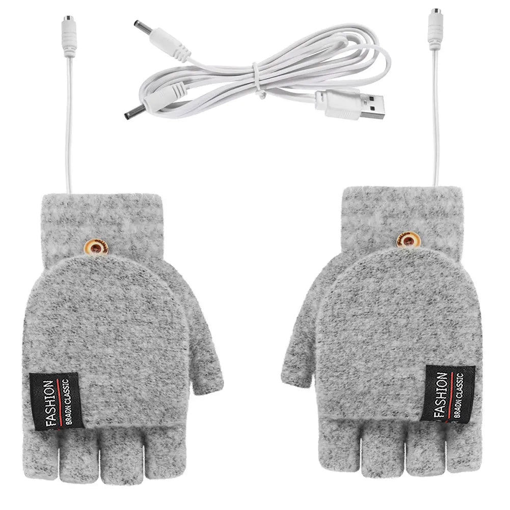 USB Electric Heated Gloves with Adjustable Temperature – Fingerless Design for Outdoor Activities, Dual-Sided Heating, One Size 9
