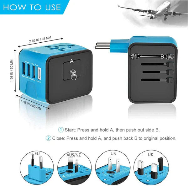 Universal Travel Power Adapter with 4 USB Ports – Compact and Safe Charging Solution for Global Use 2