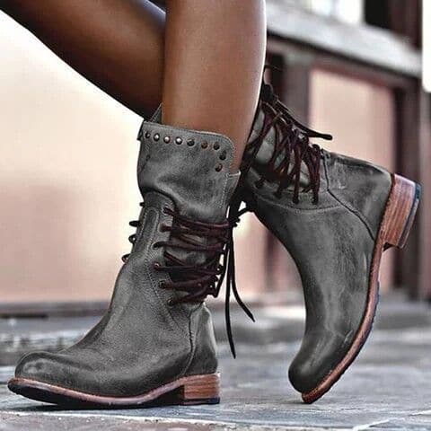 Vintage Leather Calf Boots for Women – Stylish Brown Footwear with Comfortable Fit 1