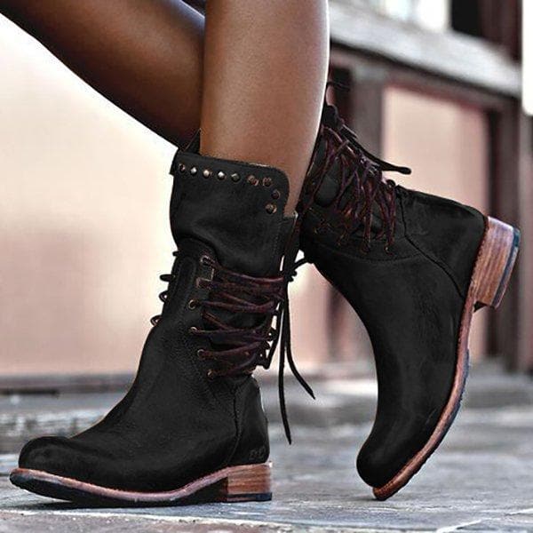 Vintage Leather Calf Boots for Women – Stylish Brown Footwear with Comfortable Fit 2