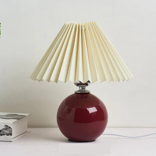 Vintage Table Lamp with Pleated Shade – Elegant Nightstand or Bedside Lamp for Living Room and Bedroom 0