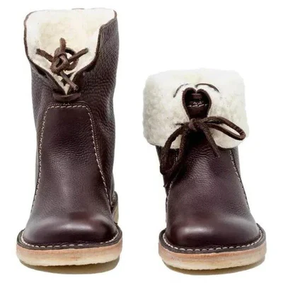 Vintage Waterproof Wool Lined Boots with Adjustable Collar and Rubber Sole for Winter Comfort 1