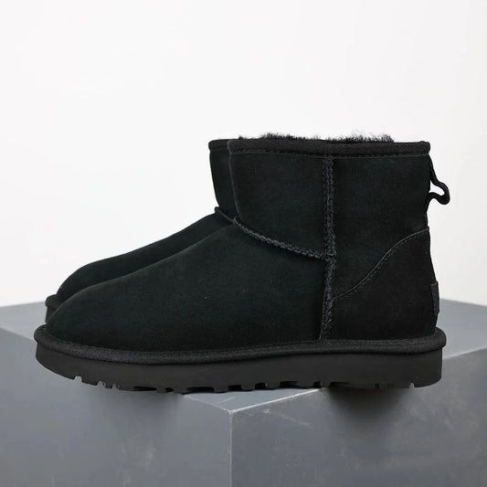 Warm Black Ultra Mini Platform Boots with Fur Lining – Stylish Ankle Booties for Winter 0