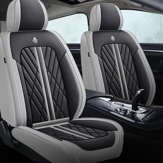 Waterproof Leather Car Seat Covers - Gray and Black Universal Fit for Durable Protection and Easy Maintenance 0