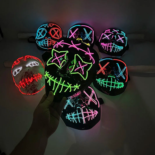 Wireless LED Purge Mask with Multiple Lighting Modes for Halloween and Parties - Unisex, Battery Operated, Durable Plastic Material 0