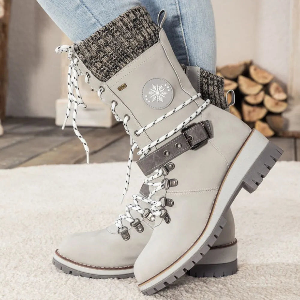 Women's Black Lace-Up Winter Boots with Knitted Cuff and Non-Slip Sole – Stylish and Comfortable Footwear 10