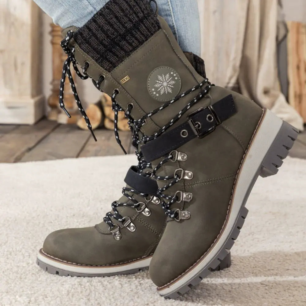 Women's Black Lace-Up Winter Boots with Knitted Cuff and Non-Slip Sole – Stylish and Comfortable Footwear 5