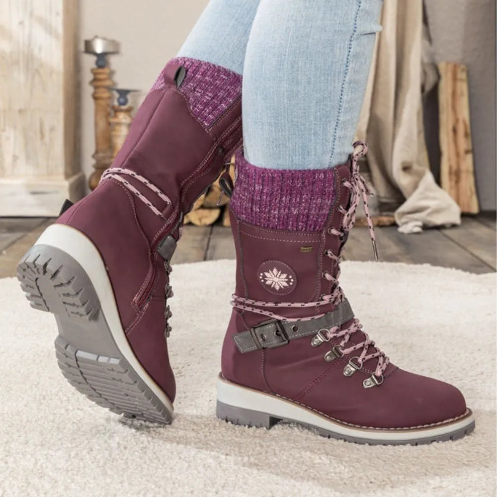 Women's Black Lace-Up Winter Boots with Knitted Cuff and Non-Slip Sole – Stylish and Comfortable Footwear 8