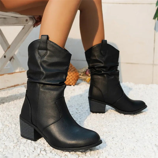 Women’s Black Leather Ankle Boots – Stylish Western Design in Sizes 36–42 0