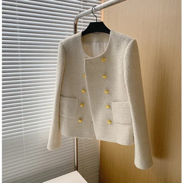 Women's Cropped Black Blazer Jacket – Stylish Tweed Design for Versatile Occasions 1