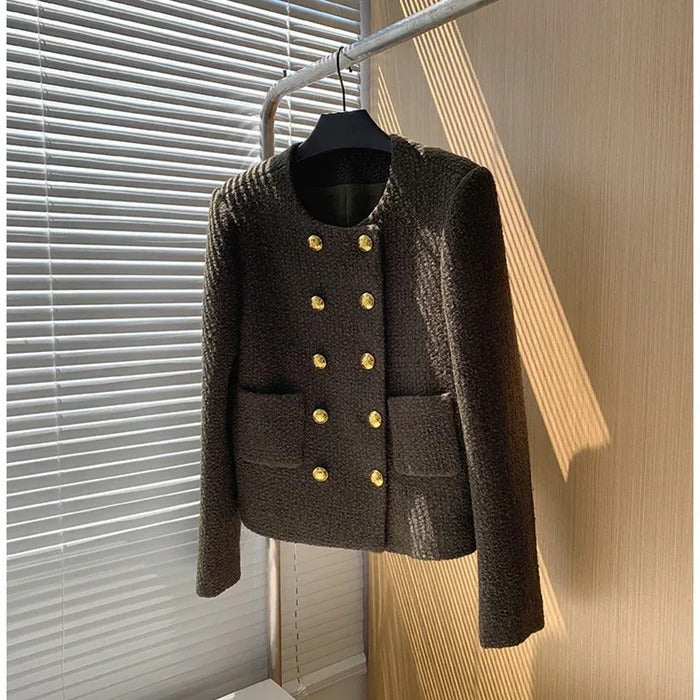 Women's Cropped Black Blazer Jacket – Stylish Tweed Design for Versatile Occasions 2
