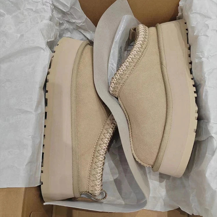 Women's Ultra Mini Platform Booties with Cozy Fur Lining – Beige Ankle Boots for Winter 0