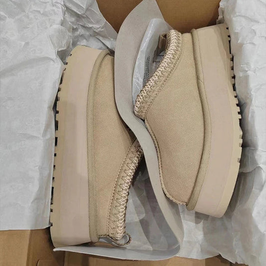 Women's Ultra Mini Platform Booties with Cozy Fur Lining – Beige Ankle Boots for Winter 0
