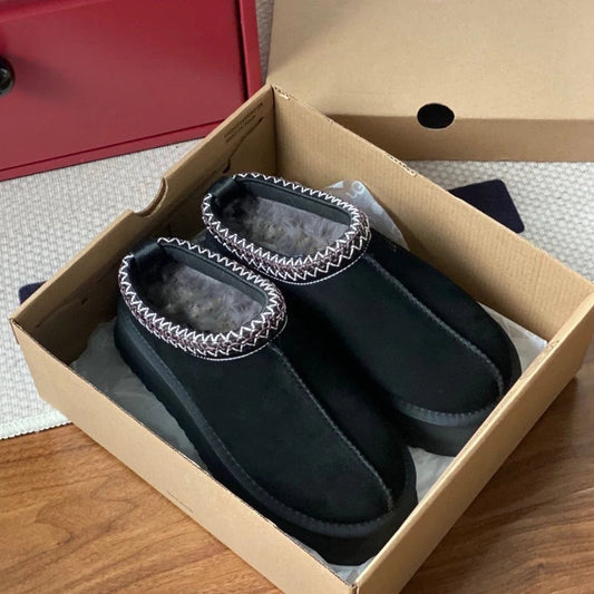 Women's Ultra Mini Platform Booties with Cozy Fur Lining – Black Ankle Boots for Winter 0