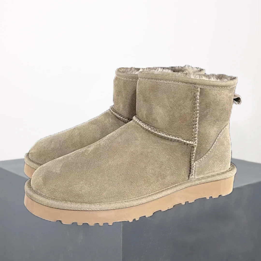 Women's Ultra Mini Platform Boots – Black Leather Ankle Booties with Fur Lining for Winter Comfort 0