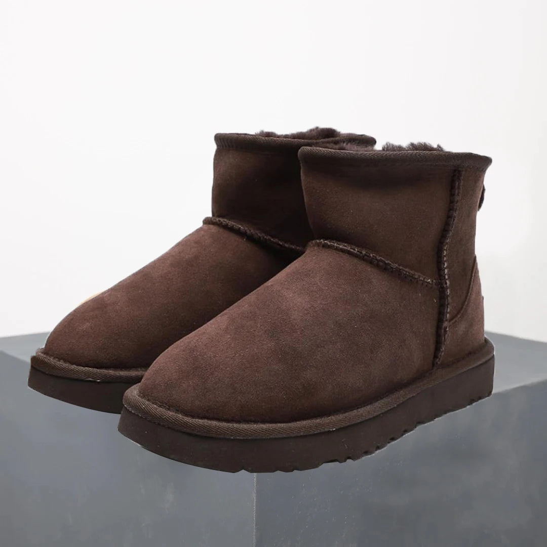 Women's Ultra Mini Platform Boots with Fur Lining – Stylish Black Leather Ankle Booties for Winter 2