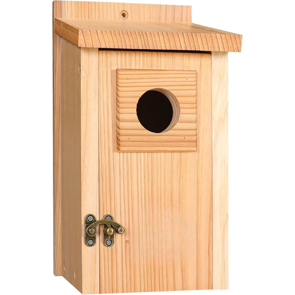 Wooden Cedar Bird House with Copper Predator Guard – Durable Outdoor Nesting Box for Bluebirds and Wrens 2