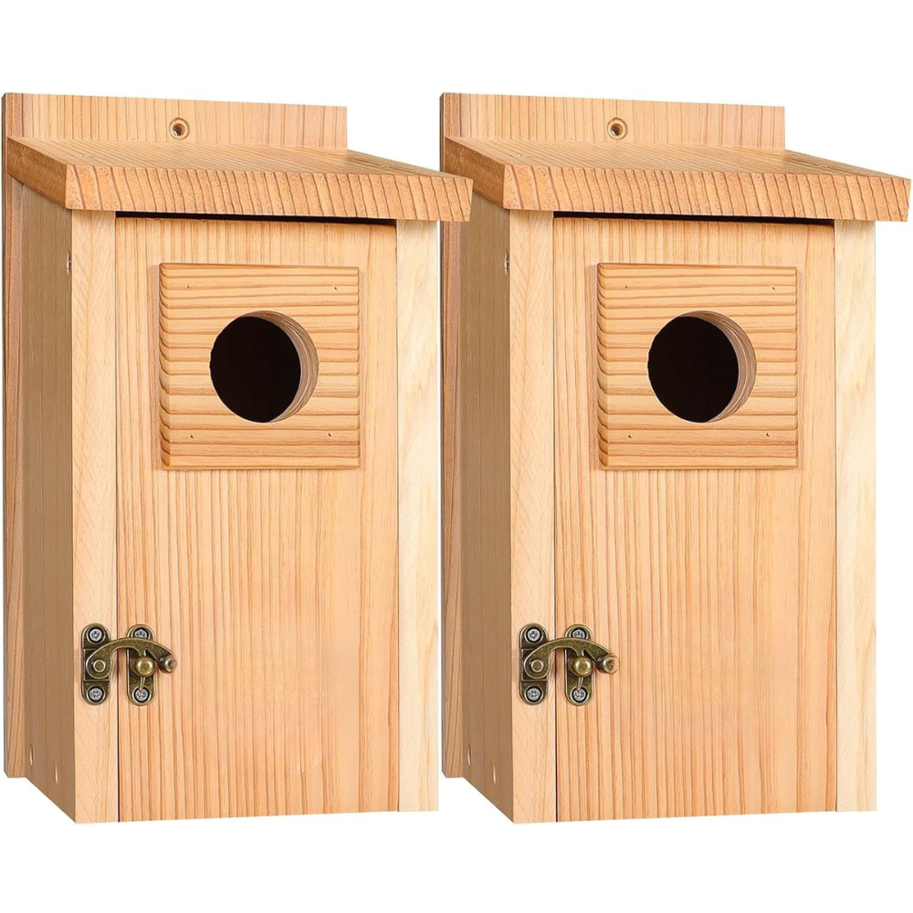 Wooden Cedar Bird House with Copper Predator Guard – Durable Outdoor Nesting Box for Bluebirds and Wrens 5