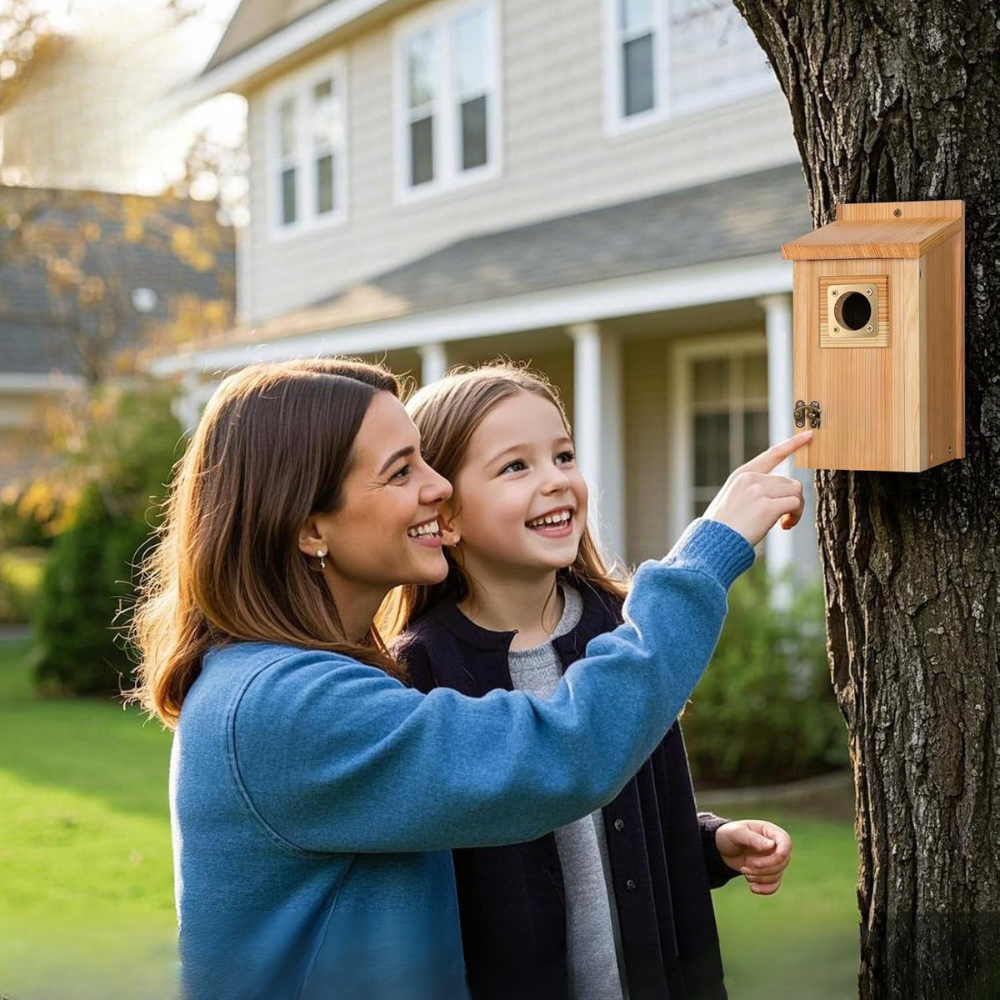 Wooden Cedar Bird House with Copper Predator Guard – Durable Outdoor Nesting Box for Bluebirds and Wrens 6