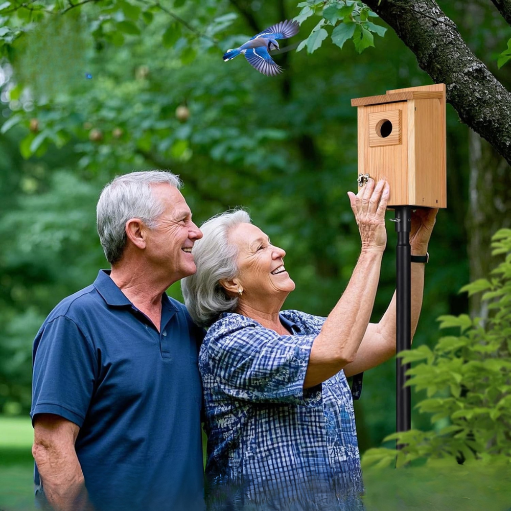 Wooden Cedar Bird House with Copper Predator Guard – Durable Outdoor Nesting Box for Bluebirds and Wrens 8