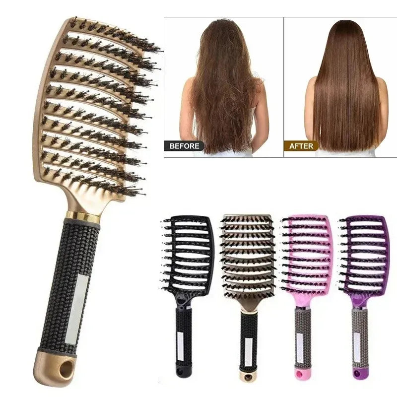 Boar Bristle Hair Brush – Detangling Scalp Massage Comb for Wet or Curly Hair, Women’s Styling Tool-TRUZENIC